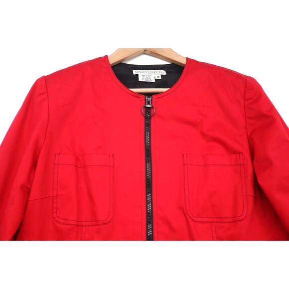 Maggy London Red Zip-Up Jacket Pockets Round Neckline Sz 12 Preppy Office Career - Picture 3 of 13